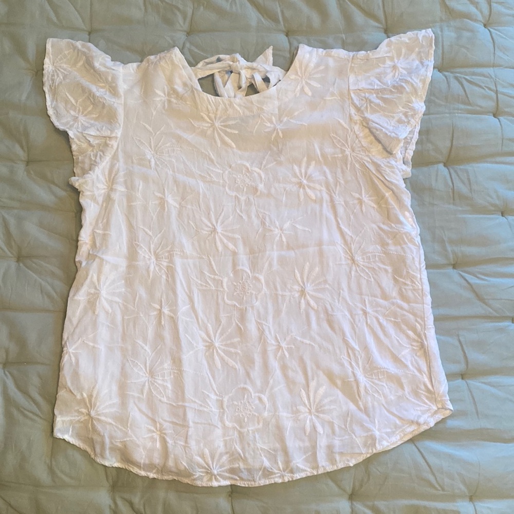 NWOT Ann Taylor Loft White Floral Flutter Sleeve Top Sz XSP